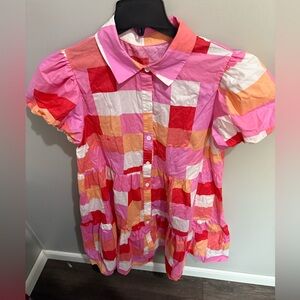 Lily Leigh color block Puff sleeve button down dress‎ women’s size Large